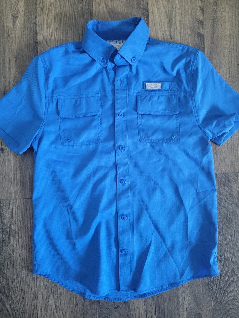 Ocean + Coast Boys M Blue Vented Performance Fishing Shirt
